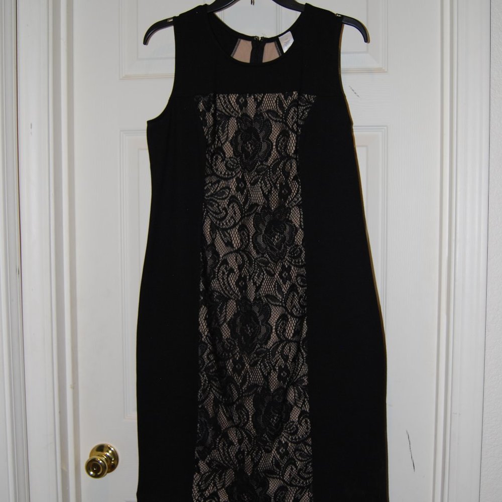 Black sleeveless dress with lace inset